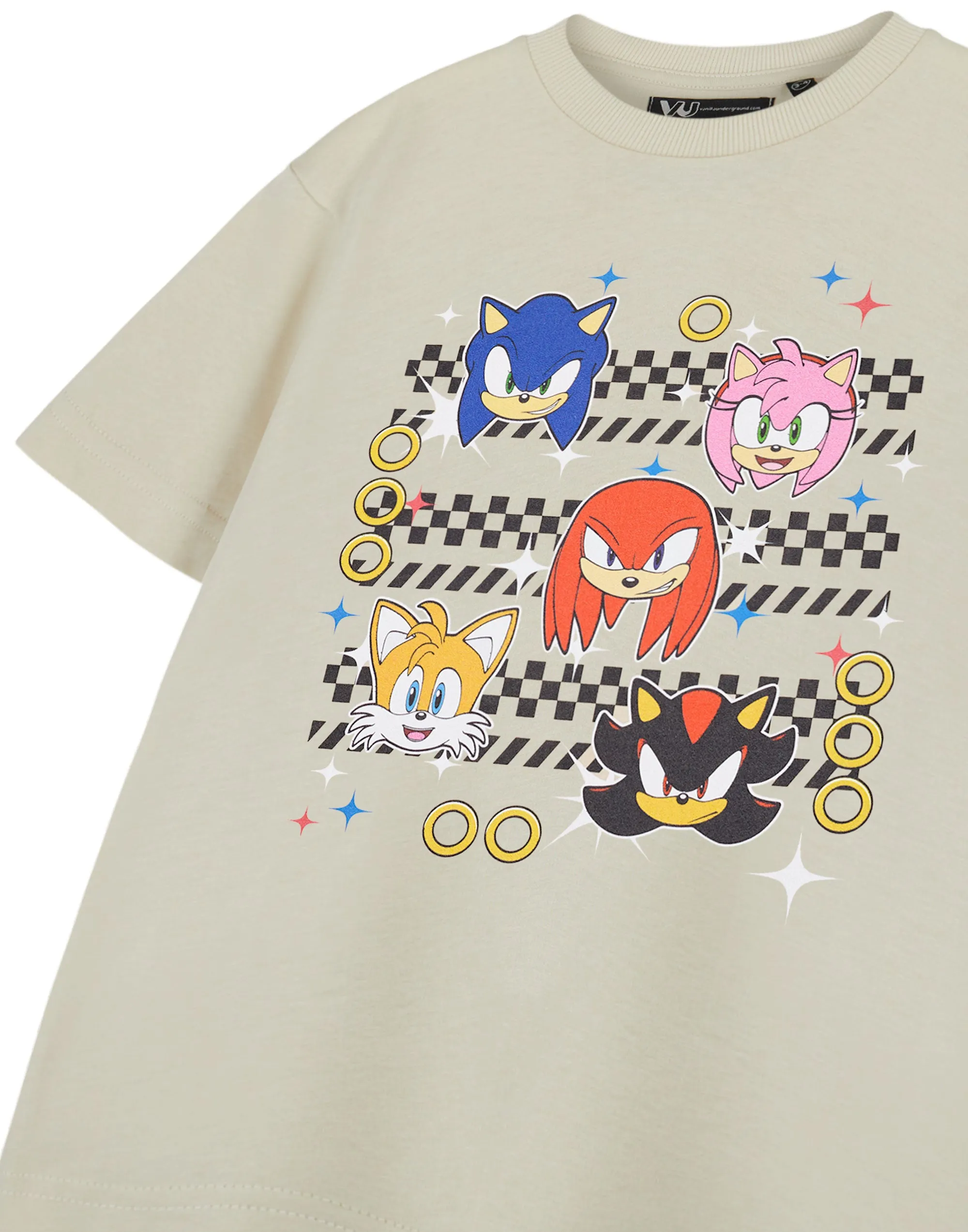 Sonic the Hedgehog Group Faces Boys Beige Short Sleeved T-Shirt