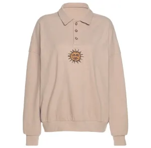 Sun Embroidery Button Up Sweatshirt