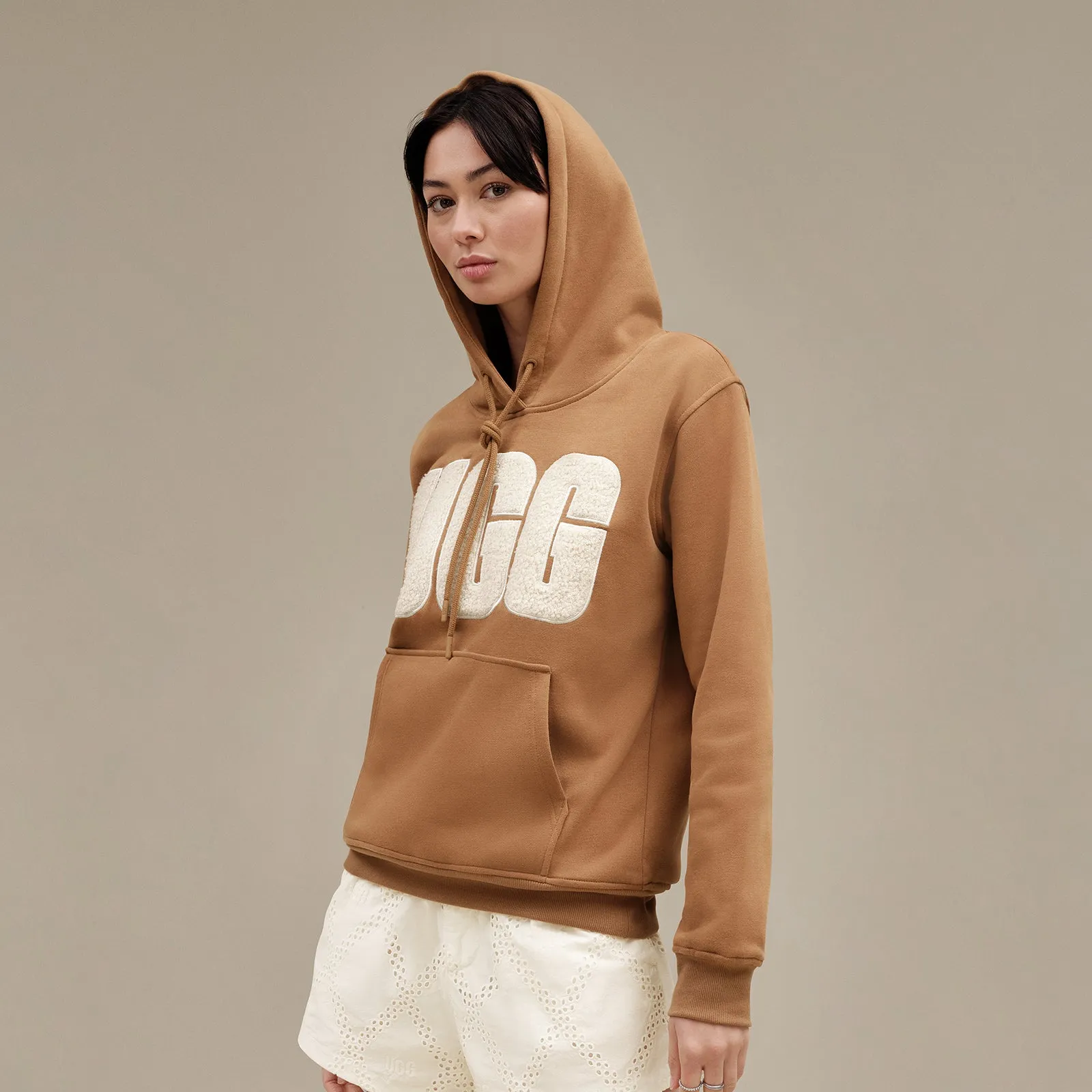 UGG® Rey UGGfluff Logo Hoodie (Women) - Chestnut/Plaster