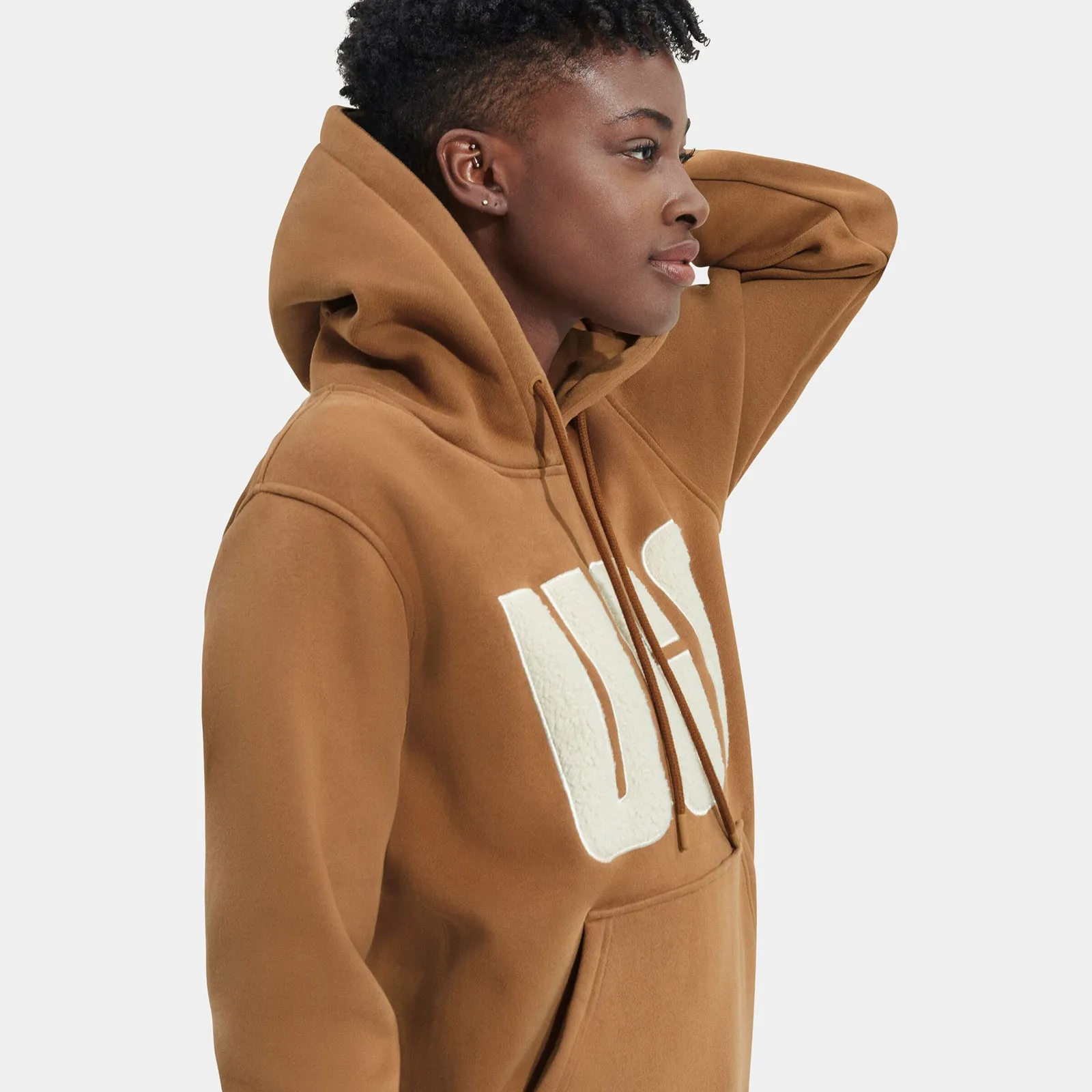 UGG® Rey UGGfluff Logo Hoodie (Women) - Chestnut/Plaster