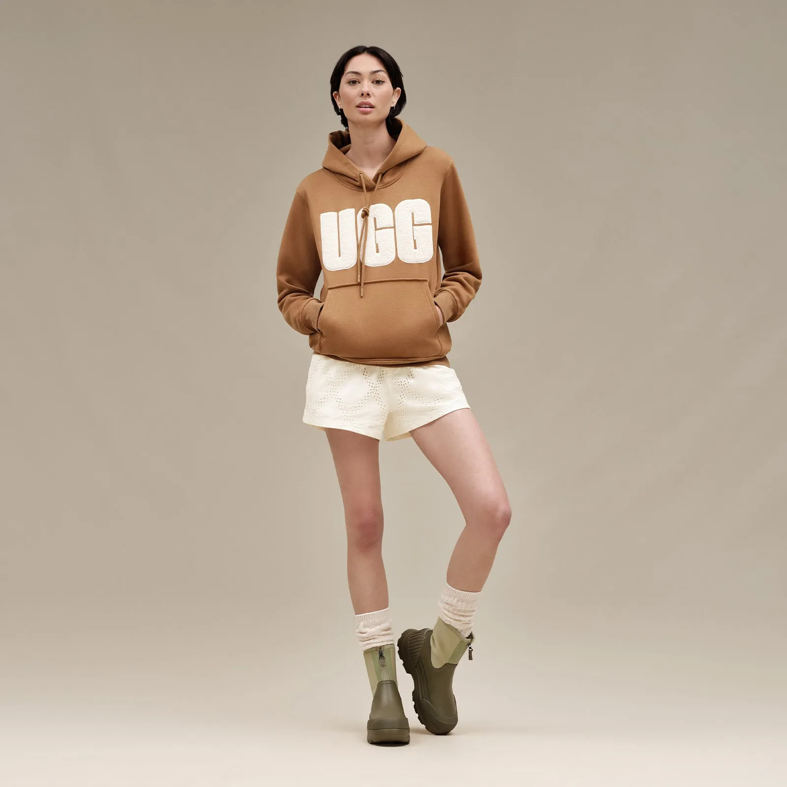 UGG® Rey UGGfluff Logo Hoodie (Women) - Chestnut/Plaster